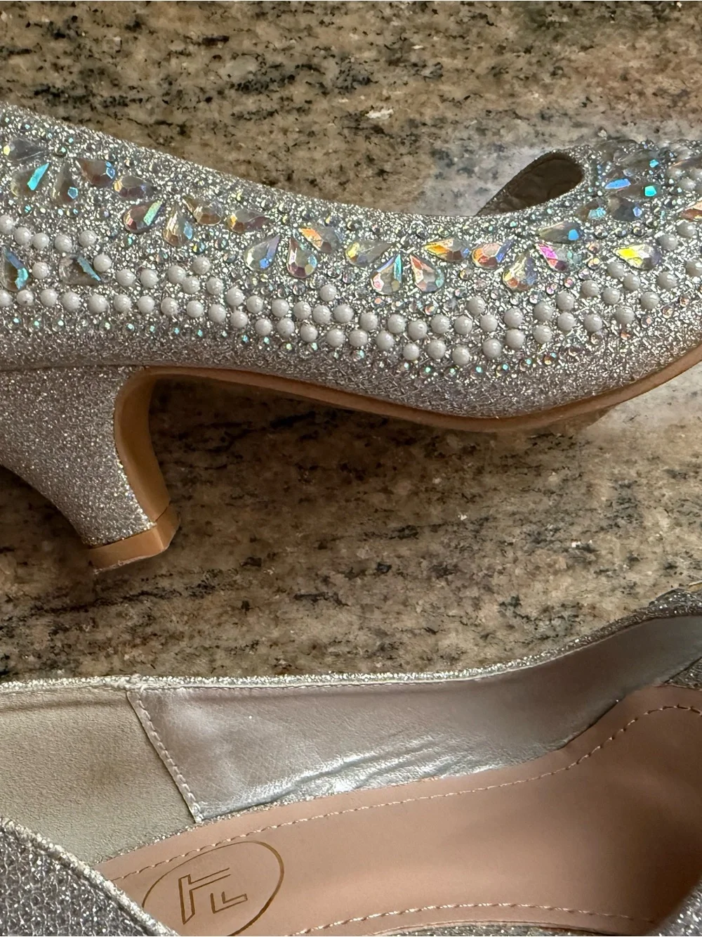 Girls' Fancy Silver Sparkle Rhinestone Embellished Open-Toe Dress Heels | Size 1